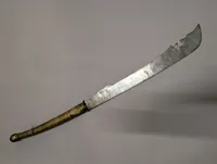 Antique Southeast Asian Cleaver-Style Sword with Embossed Brass Hilt