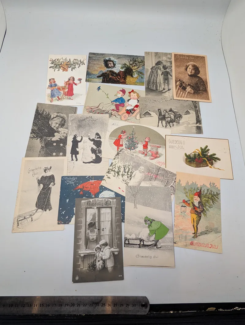 Collection of 14 Vintage Scandinavian Glædelig Jul Christmas Postcards  Sendt til Grevinde Hamilton 