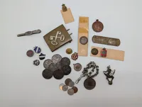 Collection of Vintage Danish Military and Commemorative Medals, Pins, and Coins