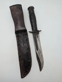 KA-BAR USMC Fighting Utility Knife with Leather Sheath WW2 