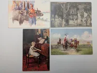 Set of Four Vintage European Illustrated Postcards