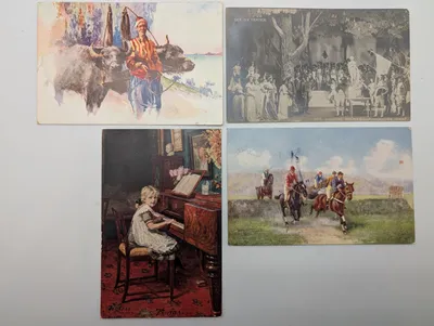 Set of Four Vintage European Illustrated Postcards