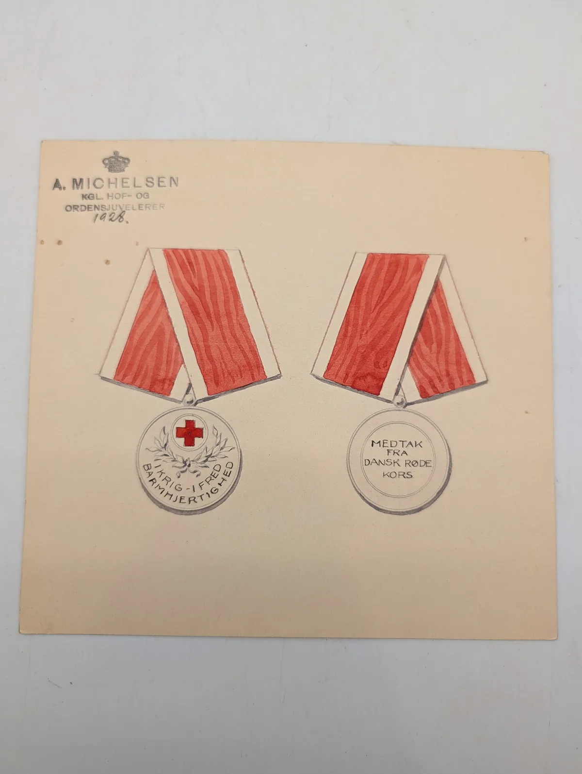 A. Michelsen, original tegning til Dansk Røde Kors medalje, 1928
