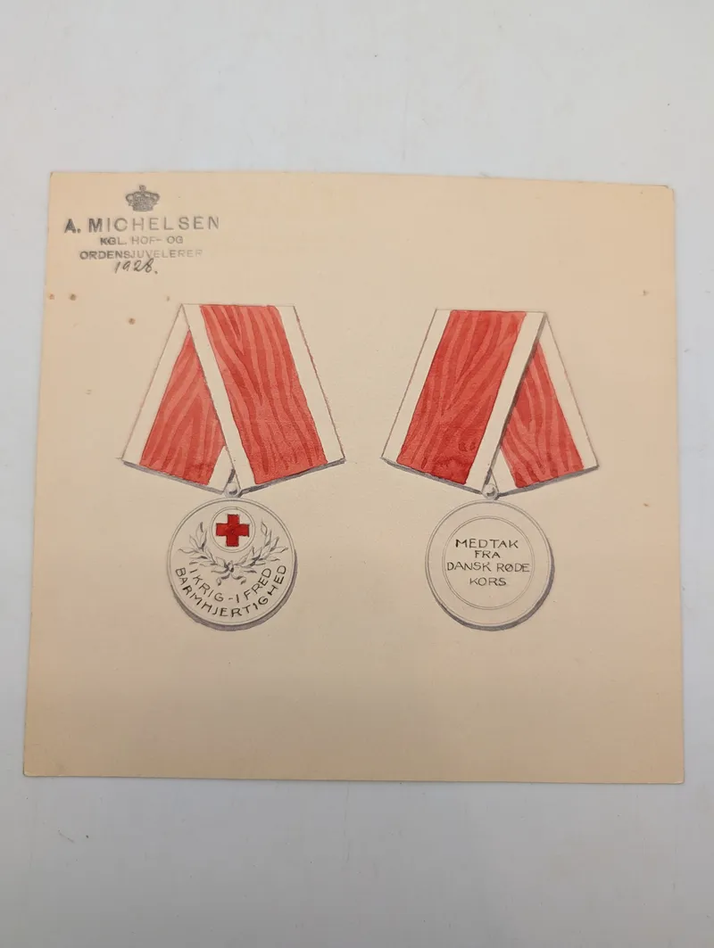 A. Michelsen, original tegning til Dansk Røde Kors medalje, 1928