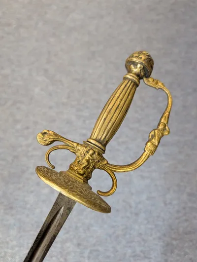 Antique 18th Century Style Brass Hilt Smallsword with Ornate Figural Guard