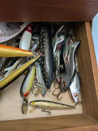 Vintage ABU Garcia fiskegrejssæt i todelt træskrin