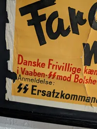 Dansk Waffen-SS Rekrutteringsplakat "Faren nærmer sig Danmark" Ekstremt sjælden kendes kun i 3 bevarede eksemplarer 